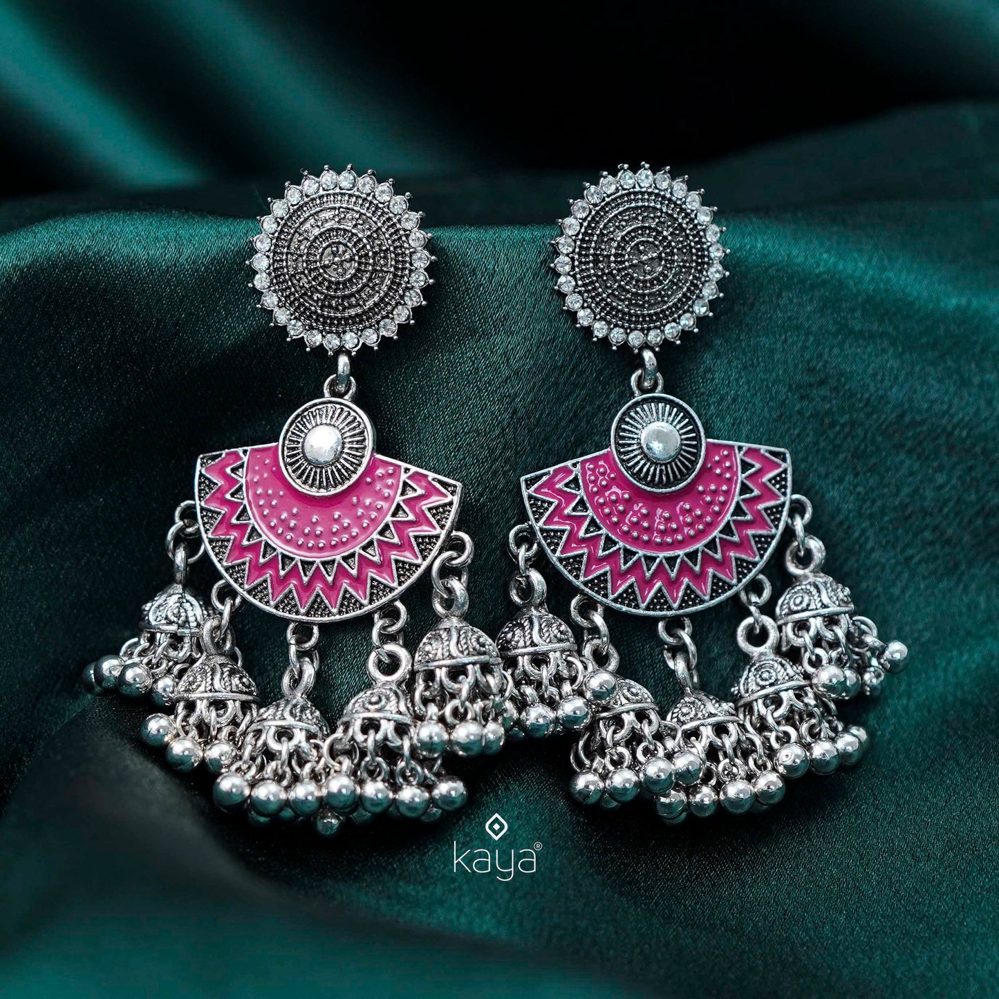 Silver Plated Floral Designed Jhumka Earrings - PT100261
