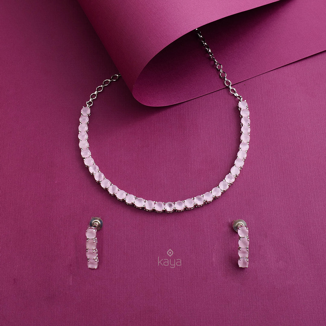 Silver Plated AD Necklace with matching Earrings - OT100794