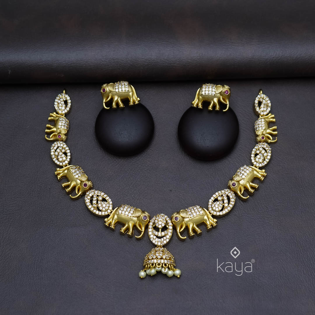 KK101200 - Premium Antique AD Elephant Necklace set
