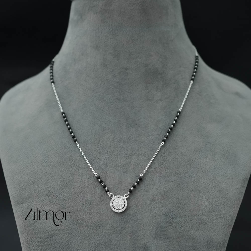 ZM101310 - 925 Silver Plated AD Stone Pendant Mangalsutra Necklace