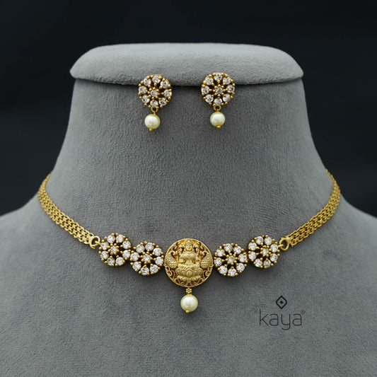 NV101353  -AD Stone with Lakshmi Necklace Earrings Set