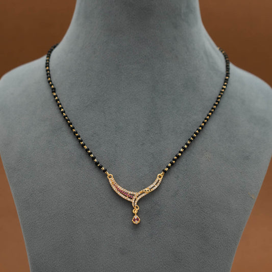 SG101437 - Gold Plated AD Stone Pendant Mangalsutra Necklace