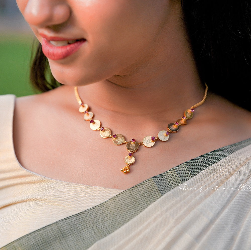 Goldtone Kaashu Lakshmi Coin Short Necklace AG100175