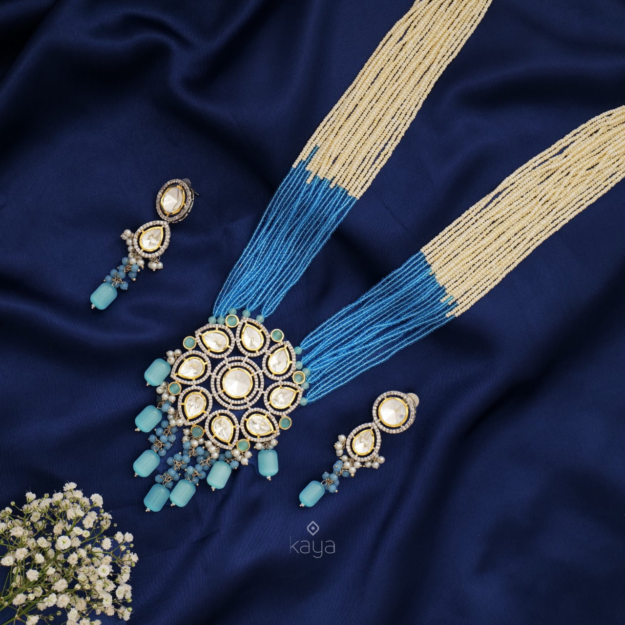 Kundan Polki Pearl Necklace Earring Set - FS100137