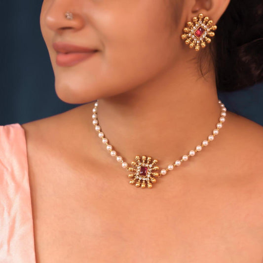 Pearl Necklace with Earring Set (color option)  -NV100282