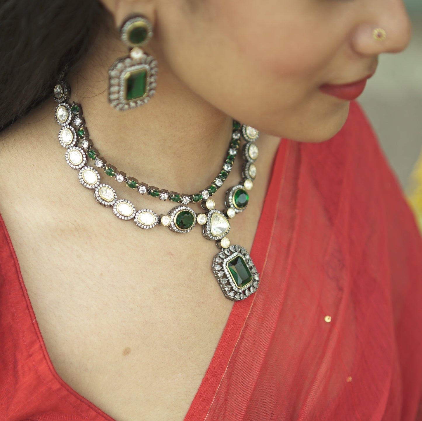 KH101333 - Victorian Polki  Necklace Earring Set