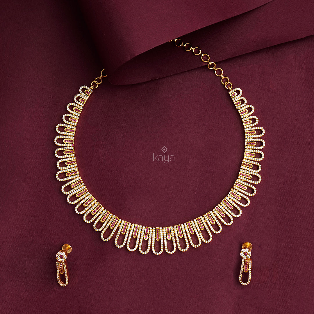 Gold Tone AD Stone Bridal Necklace Earrings set (color option) - SR100539