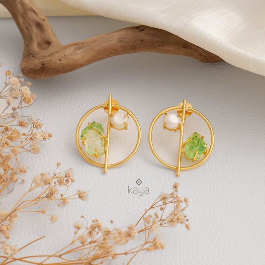 Natural Raw Stone and Pearl Earrings (color option) - KE100474