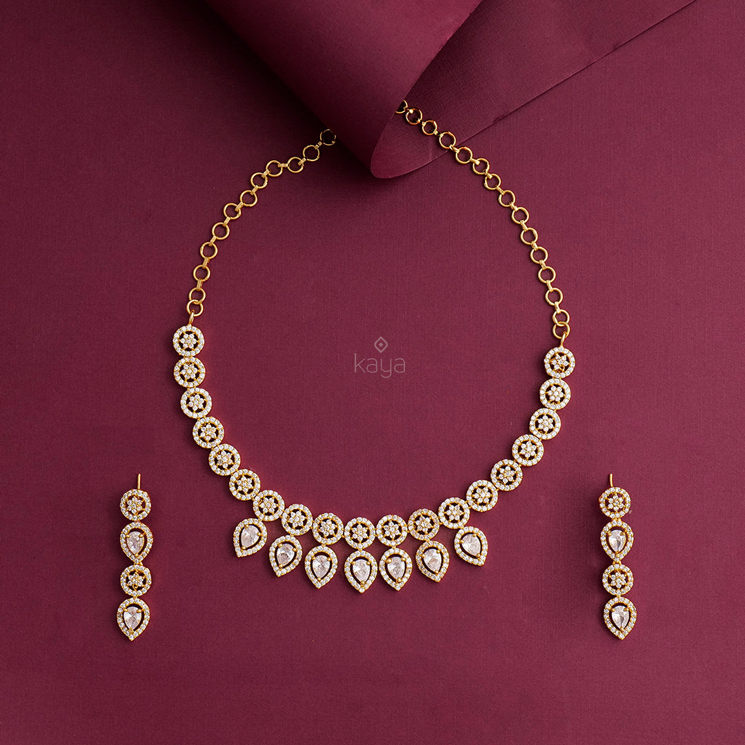 Gold Tone AD Stone Bridal Necklace Earrings Set- SR100544