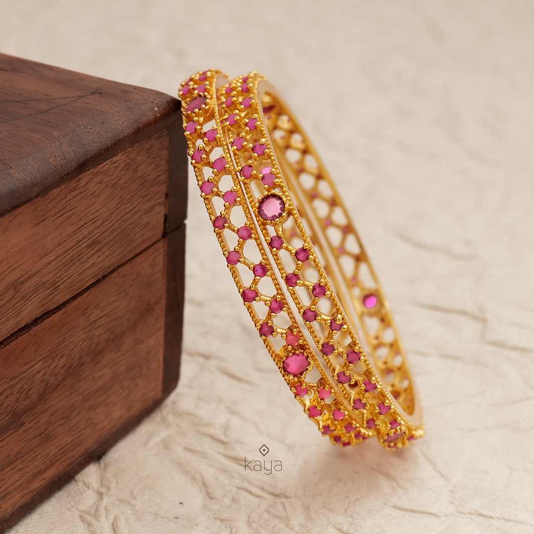 Gold Plated AD stone bangle Pair (color option) - SR100536