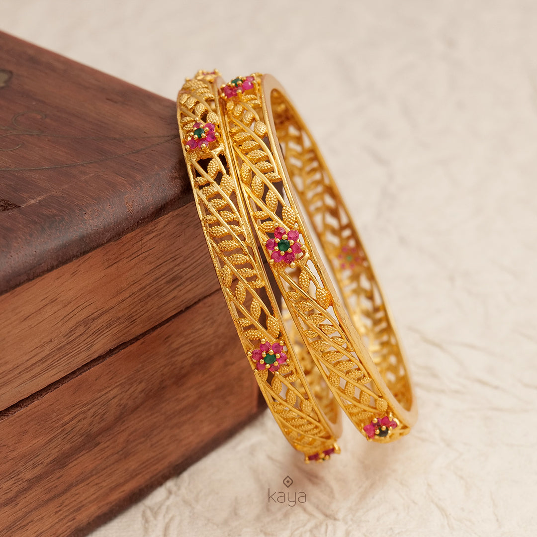 Gold Plated stone bangle pair (color option) - SG100490