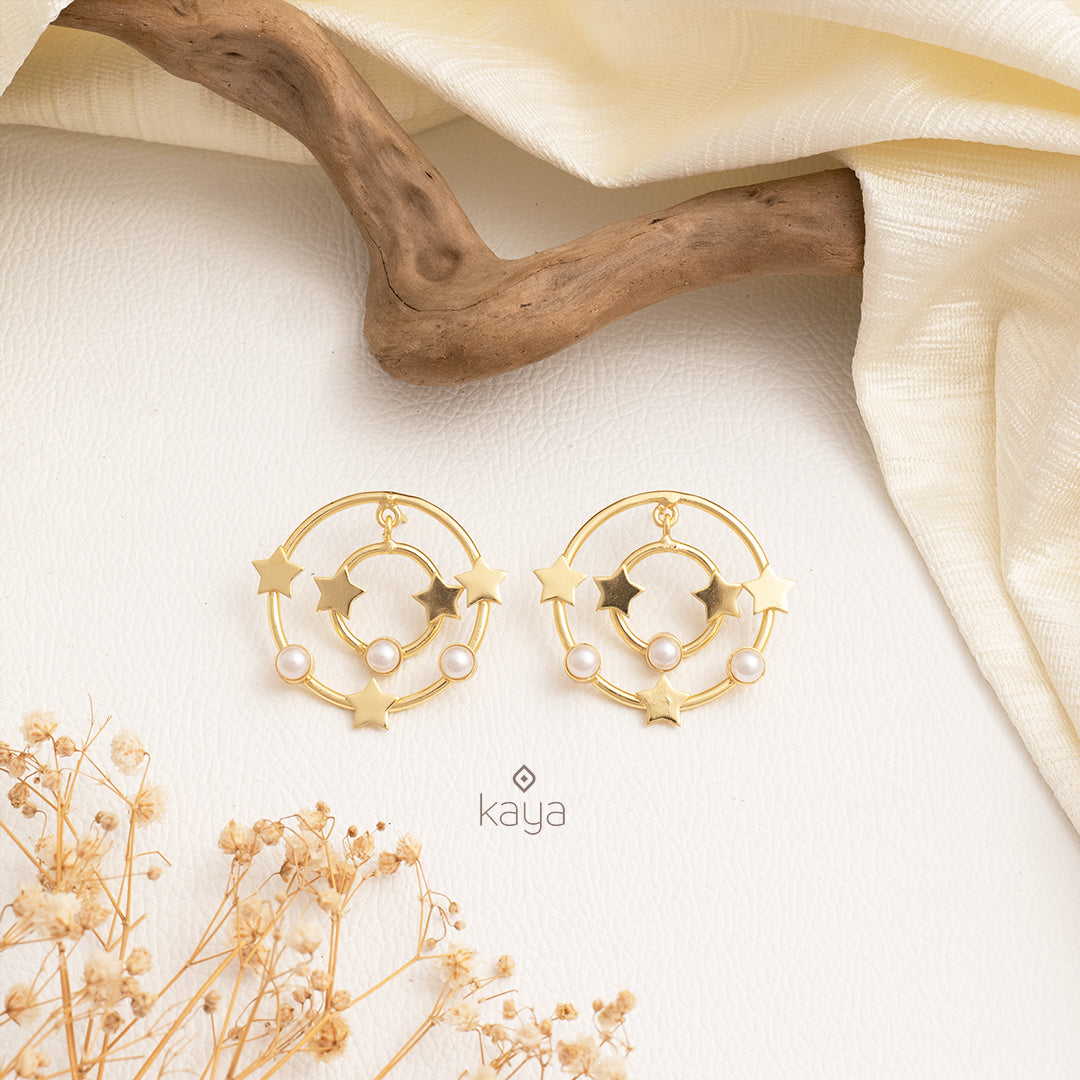Gold Circle shaped Stars With Pearl Earrings - AS100711