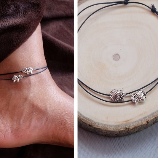 Combo of Owl & Elephant Charm Anklets