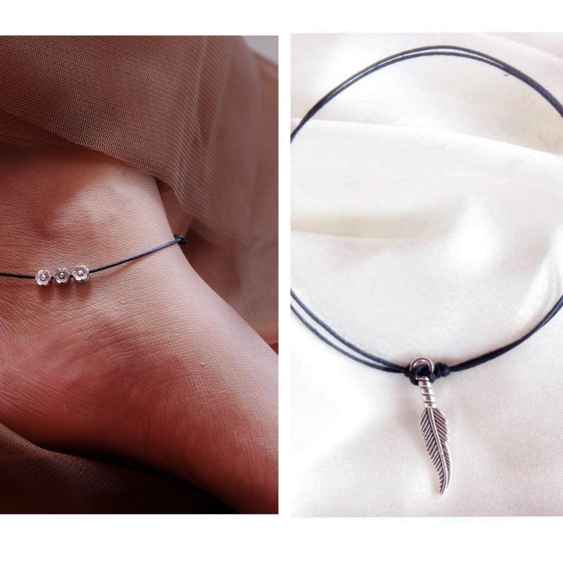 Combo of 3Flower & Feather charm Anklet