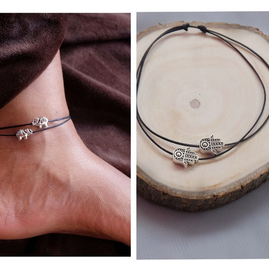 Combo of Hamsa & Elephant Charms anklets