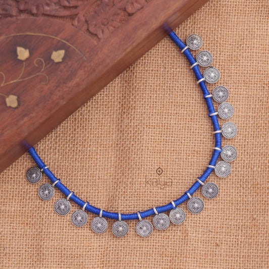 Sanvi - Oxidised Silver-Plated  Thread Necklace