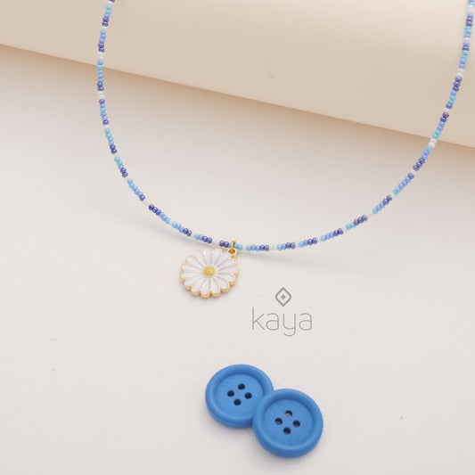 Daisy White Flower & Seed Beaded Choker Necklace for Kids