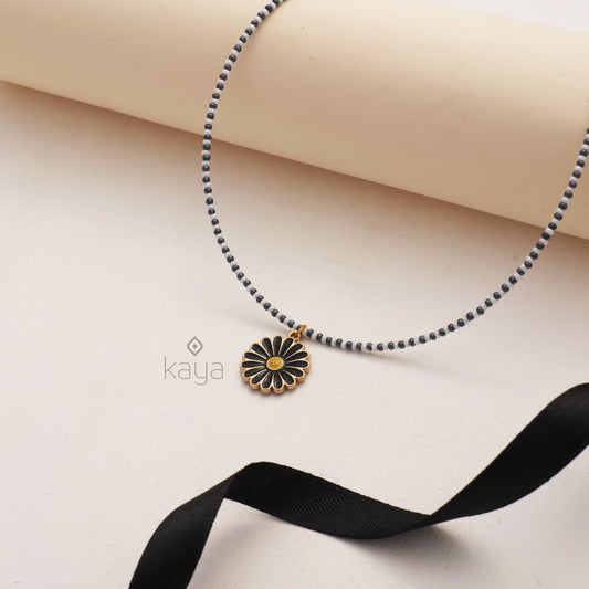 Daisy Black Flower & Seed Beaded Choker Necklace for Kids