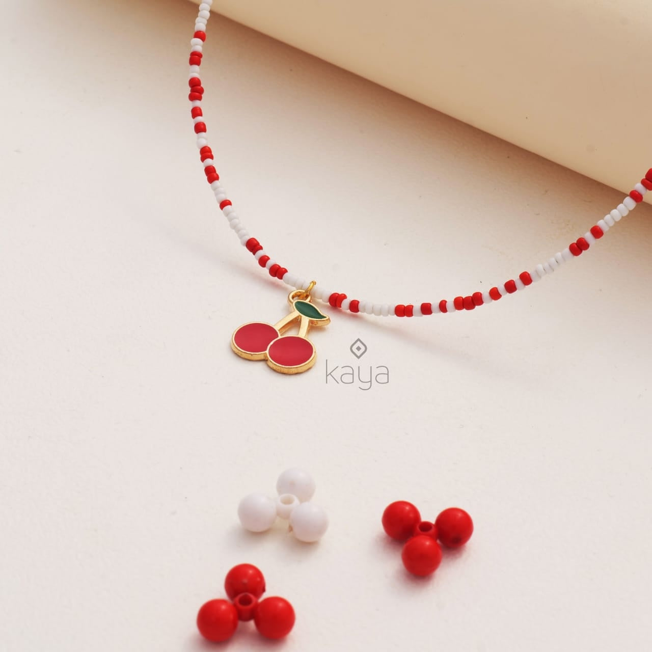 Daisy Cherry Charm & Seed Beaded Choker Necklace for Kids