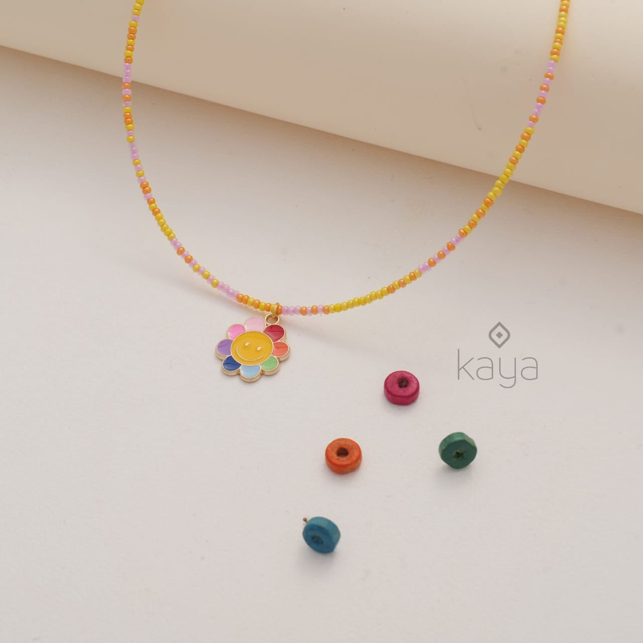 Daisy Flower & Seed Beaded Choker Necklace for Kids
