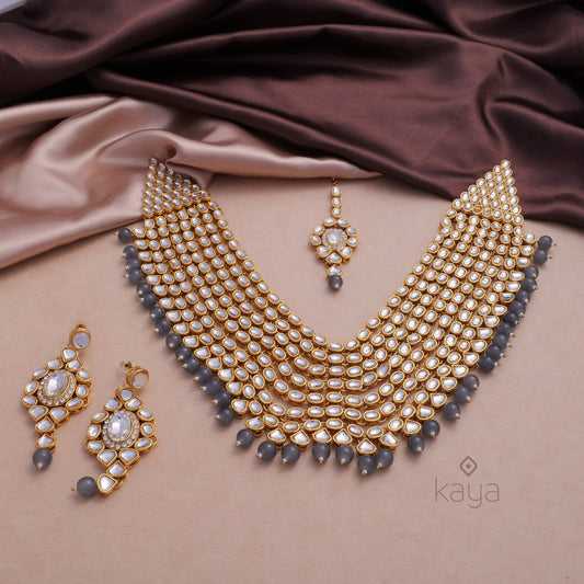 Adiva - Kundan Bridal  Long Necklace set with Earring and Maang Tikka