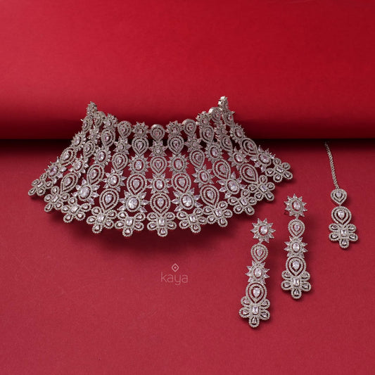 Nooriya - AD Necklace Set with Earrings, Maang Tikka