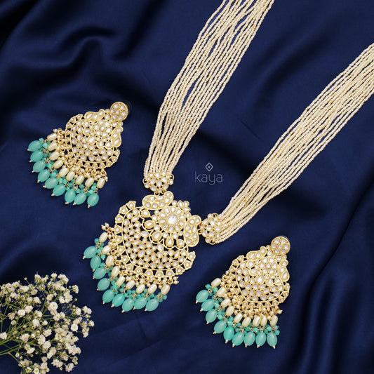 Kundan Pendant Pearl Necklace Earring Set (color option) - FS100139
