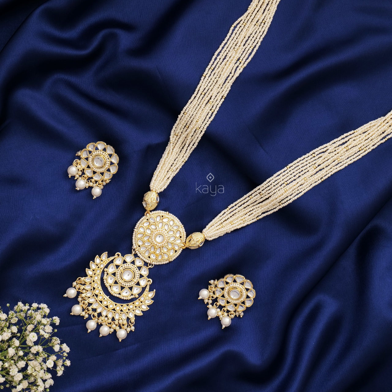 Kundan Pendant Pearl Necklace Earring Set - FS100141