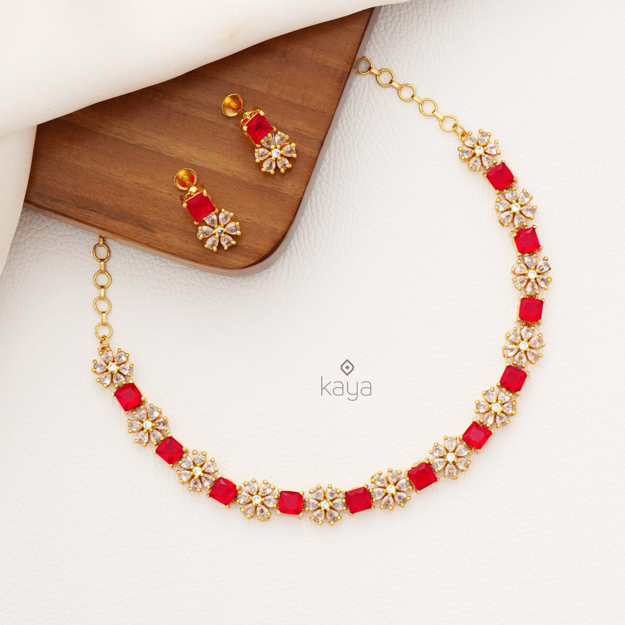 Gold Tone Stone Necklace Earrings set SG100192 (color option)