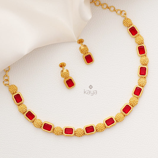 Gold Tone Stone Necklace Earring Set SG100188 (color option)