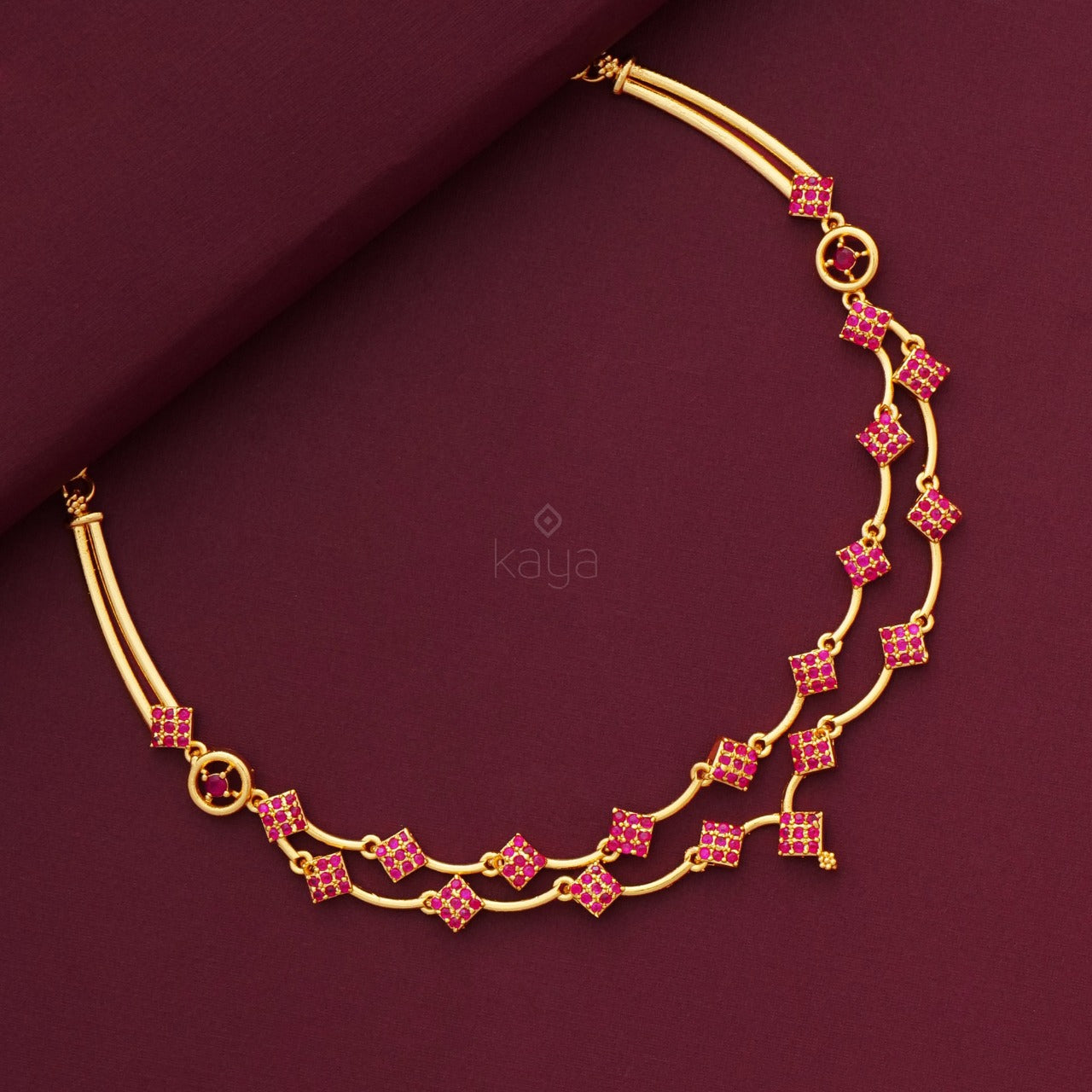 Golden Alloy Based Red Stone Studded Necklace Set 408JW06