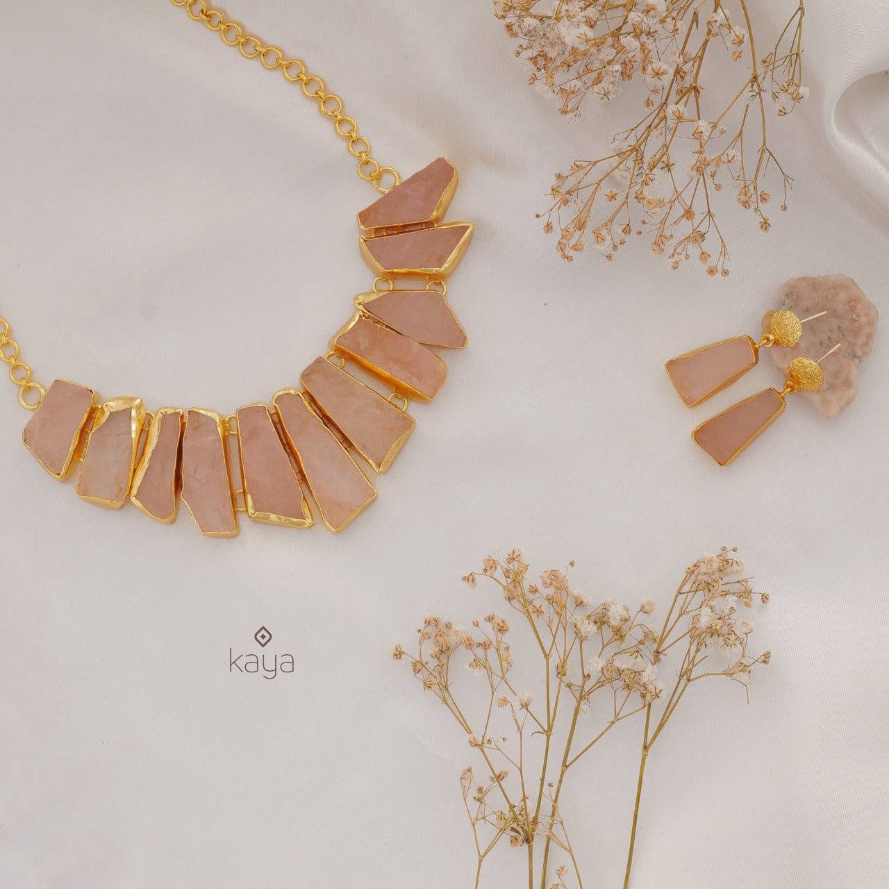 Natural Raw Stone Necklace Earring Set (color option) - KE100221