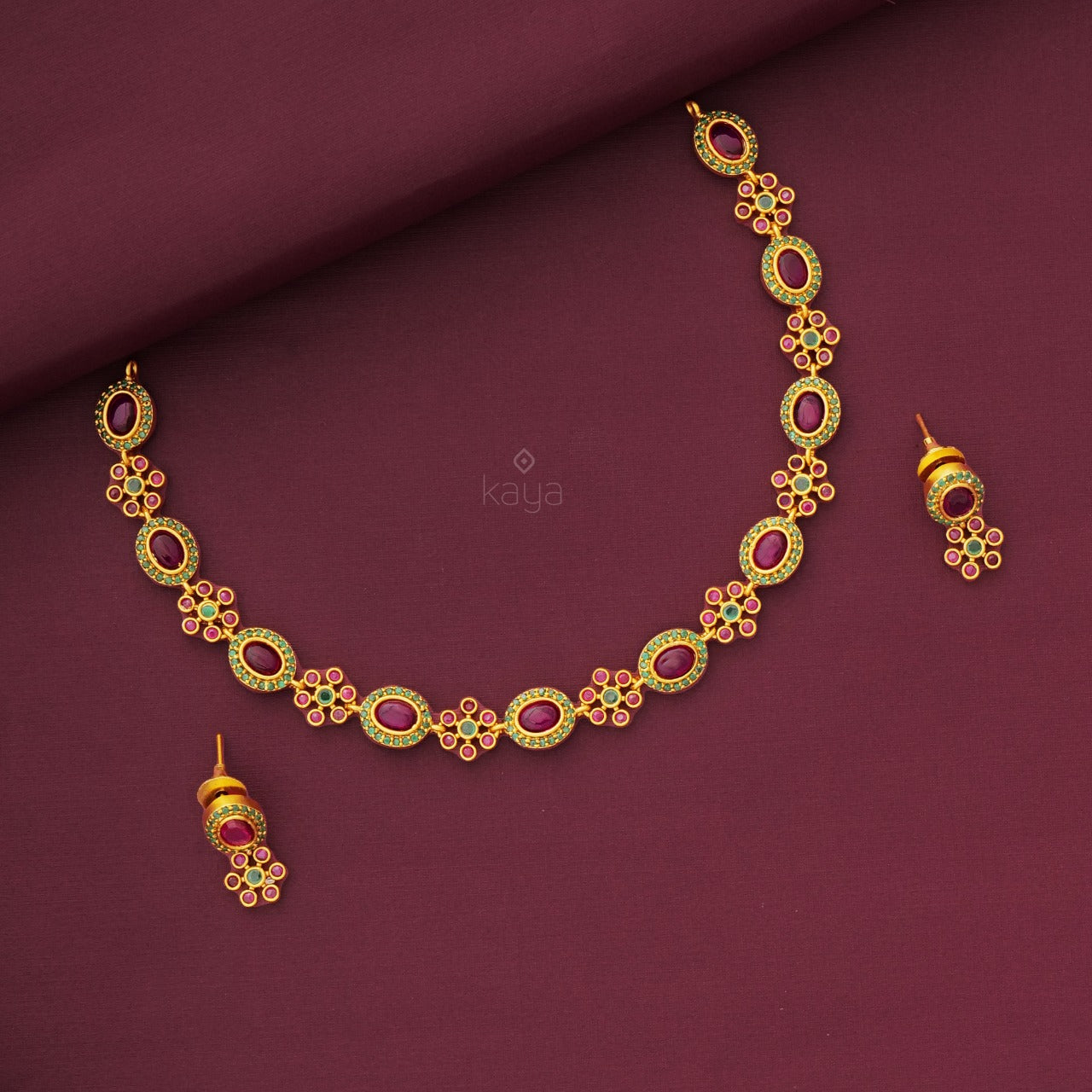 Premium Quality Navarathna Stone Antique Necklace Earring Set - BH100225