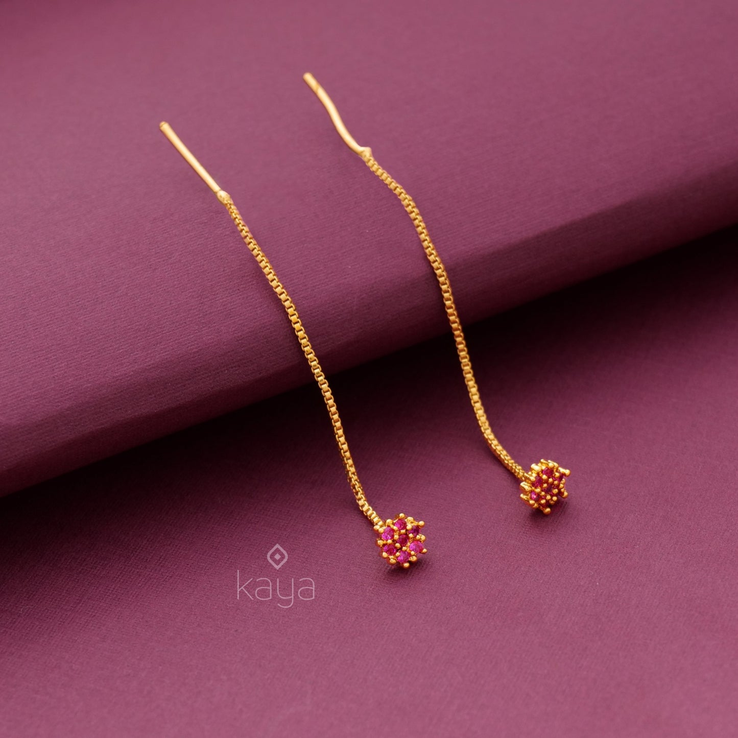 Needle thread Gold toned stud Earrings - SK100405
